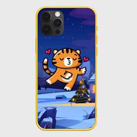 Чехол для iPhone 12 Pro с принтом Влюбленный тигренок с сердечками в Новосибирске, силикон | область печати: задняя сторона чехла, без боковых панелей | 2022 | год тигра | новый год | новый год 2022 | символ года | тигр | тигренок | тигрица | тигры