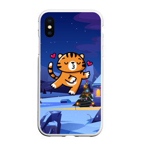 Чехол для iPhone XS Max матовый с принтом Влюбленный тигренок с сердечками в Новосибирске, Силикон | Область печати: задняя сторона чехла, без боковых панелей | 2022 | год тигра | новый год | новый год 2022 | символ года | тигр | тигренок | тигрица | тигры