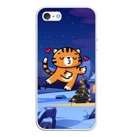 Чехол для iPhone 5/5S матовый с принтом Влюбленный тигренок с сердечками в Новосибирске, Силикон | Область печати: задняя сторона чехла, без боковых панелей | 2022 | год тигра | новый год | новый год 2022 | символ года | тигр | тигренок | тигрица | тигры