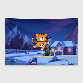 Флаг-баннер с принтом Влюбленный тигренок с сердечками в Новосибирске, 100% полиэстер | размер 67 х 109 см, плотность ткани — 95 г/м2; по краям флага есть четыре люверса для крепления | 2022 | год тигра | новый год | новый год 2022 | символ года | тигр | тигренок | тигрица | тигры