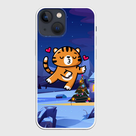 Чехол для iPhone 13 mini с принтом Влюбленный тигренок с сердечками в Новосибирске,  |  | 2022 | год тигра | новый год | новый год 2022 | символ года | тигр | тигренок | тигрица | тигры