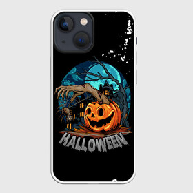 Чехол для iPhone 13 mini с принтом Ужасная ночь в Новосибирске,  |  | halloween | арт | графика | мистика | паук | праздник | тыква | ужасы | хэллоуин