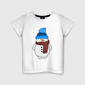 Детская футболка хлопок с принтом Снеговик в шапочке в Новосибирске, 100% хлопок | круглый вырез горловины, полуприлегающий силуэт, длина до линии бедер | christmas | happy new year | merry christmas | new year | snowman | winter | зима | новогодние рисунки | новый год | подарок | рождество | с новым годом | снеговик