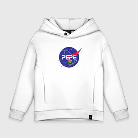 Детское худи Oversize хлопок с принтом Pepe   Pepe space   Nasa в Новосибирске, френч-терри — 70% хлопок, 30% полиэстер. Мягкий теплый начес внутри —100% хлопок | боковые карманы, эластичные манжеты и нижняя кромка, капюшон на магнитной кнопке | Тематика изображения на принте: frog pepe | mem | meme | nasa | peepo | pepe | pepe space | spacex | лягушка пепе | лягушонок | лягушонок пепе | пепе спейс