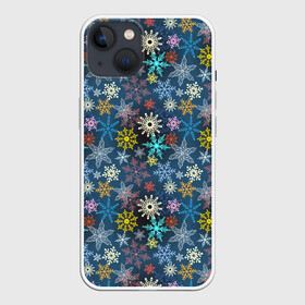 Чехол для iPhone 13 с принтом Красочные Снежинки в Новосибирске,  |  | Тематика изображения на принте: merry christmas | дед мороз | ёлка | зима | мороз | новый год | подарок | праздник | рождество | с новым годом | сантаклаус | снег | снеговик | снегурочка | снежинки | снежные узоры | узоры