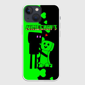 Чехол для iPhone 13 mini с принтом Любовь Эндермена и Крипера Майнкрафт в Новосибирске,  |  | craft | creep | creeper | enderman | keeper | mine | minecraft | бесшумный мобкамикадзе | блоки | добывать | зелёное четырёхногое существо | зелёный | компьютерная игра | крафт | крипер | кубики | майн | майнкрафт | манкрафт