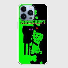 Чехол для iPhone 13 Pro с принтом Любовь Эндермена и Крипера Майнкрафт в Новосибирске,  |  | craft | creep | creeper | enderman | keeper | mine | minecraft | бесшумный мобкамикадзе | блоки | добывать | зелёное четырёхногое существо | зелёный | компьютерная игра | крафт | крипер | кубики | майн | майнкрафт | манкрафт