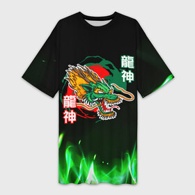 Платье-футболка 3D с принтом Китайский огненный дракон в Новосибирске,  |  | dragon | japan | дракон | китай | китайский дракон | япония