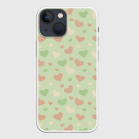 Чехол для iPhone 13 mini с принтом Сердечки на светло зеленом фоне в Новосибирске,  |  | hearts | love | valentines day | белый | день влюбленных | зеленый | красный | любовь | сердечки | сердце