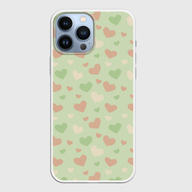 Чехол для iPhone 13 Pro Max с принтом Сердечки на светло зеленом фоне в Новосибирске,  |  | hearts | love | valentines day | белый | день влюбленных | зеленый | красный | любовь | сердечки | сердце