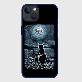 Чехол для iPhone 13 с принтом КОТЫ НА КРЫШЕ в Новосибирске,  |  | cat | moon | night | животные | звезды | звери | кот | котенок | коты | кошка | красиво | крыша | луна | мама | небо | ночь | тьма