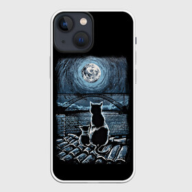 Чехол для iPhone 13 mini с принтом КОТЫ НА КРЫШЕ в Новосибирске,  |  | cat | moon | night | животные | звезды | звери | кот | котенок | коты | кошка | красиво | крыша | луна | мама | небо | ночь | тьма