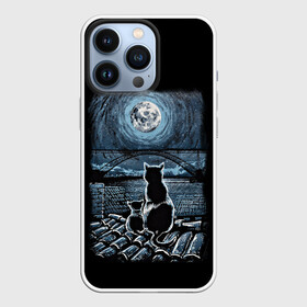 Чехол для iPhone 13 Pro с принтом КОТЫ НА КРЫШЕ в Новосибирске,  |  | cat | moon | night | животные | звезды | звери | кот | котенок | коты | кошка | красиво | крыша | луна | мама | небо | ночь | тьма