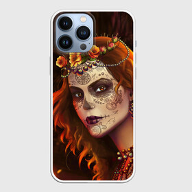 Чехол для iPhone 13 Pro Max с принтом Рыжая Ведьма с розами в Новосибирске,  |  | body art | day of the dead | face painting | halloween | happy halloween | holiday | redhaired witch | skull | thorns and roses | боди арт | день мертвых | праздник | роспись на лице | рыжая ведьма | хэллоуин | череп | шипы и розы