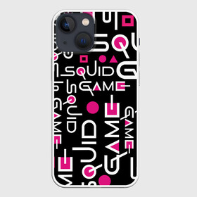 Чехол для iPhone 13 mini с принтом SQUID GAME ЛОГО PINK в Новосибирске,  |  | 001 | 067 | 456 | netflix | pink | squid game | игра | игра в кальмара | квадрат | круг | нетфликс | распорядитель | сериал | стражи | треугольник