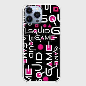 Чехол для iPhone 13 Pro Max с принтом SQUID GAME ЛОГО PINK в Новосибирске,  |  | Тематика изображения на принте: 001 | 067 | 456 | netflix | pink | squid game | игра | игра в кальмара | квадрат | круг | нетфликс | распорядитель | сериал | стражи | треугольник