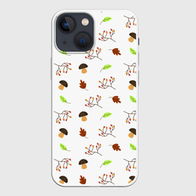 Чехол для iPhone 13 mini с принтом AUTUMN MOTIFS в Новосибирске,  |  | autumn | грибы | листья | осень | рябина | сентябрь