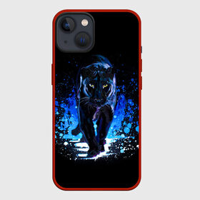 Чехол для iPhone 13 с принтом Черная пантера пятна краски в Новосибирске,  |  | Тематика изображения на принте: black panther | panthera | большая кошка | красивая кошка | пантера | пятна краски | синяя краска | хищный зверь | черная пантера