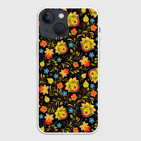 Чехол для iPhone 13 mini с принтом Хохломa в Новосибирске,  |  | art | flowers | holoma | oldschool | листья | рисунок | роспись | холома | цветы