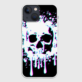 Чехол для iPhone 13 mini с принтом Мерцающий череп в Новосибирске,  |  | day of the dead | drops | flowing | halloween | happy halloween | holiday | shimmering skull | splashes | брызги | день мертвых | капли | мерцающий череп | праздник | течет | хэллоуин