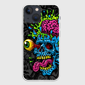 Чехол для iPhone 13 mini с принтом Взрыв мозгов в Новосибирске,  |  | blue skull | brain explosion | day of the dead | halloween | happy halloween | holiday | shards | splashes | zombies | брызги | взрыв мозгов | день мертвых | зомби | осколки | праздник | синий череп | хэллоуин