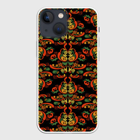 Чехол для iPhone 13 mini с принтом Хохломские узоры II (black) в Новосибирске,  |  | паттерн | роспись | россия | узор | хохлома