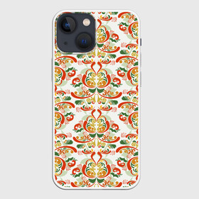 Чехол для iPhone 13 mini с принтом Хохломские узоры II (white) в Новосибирске,  |  | паттерн | роспись | россия | узор | хохлома