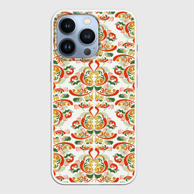 Чехол для iPhone 13 Pro с принтом Хохломские узоры II (white) в Новосибирске,  |  | паттерн | роспись | россия | узор | хохлома