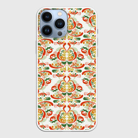 Чехол для iPhone 13 Pro Max с принтом Хохломские узоры II (white) в Новосибирске,  |  | Тематика изображения на принте: паттерн | роспись | россия | узор | хохлома