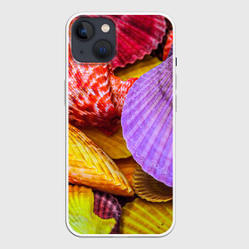 Чехол для iPhone 13 с принтом Разноцветные ракушки  multicolored seashells в Новосибирске,  |  | Тематика изображения на принте: holiday | multicolored seashells | sea | sea house | summer | лагуна | лето | моллюск | море | морская тема | морские обитатели | морские ракушки | морской пляж | океан | отпуск | перламутр | пляж | подводный мир