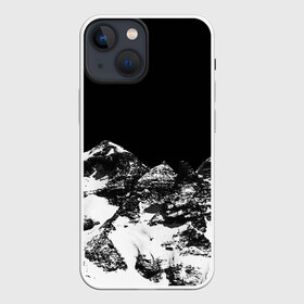 Чехол для iPhone 13 mini с принтом ГОРЫ Ч Б в Новосибирске,  |  | black | dark | mounting | night | white | белый | вершина | горы | ночь | природа | снег | фильтр | хребет | черный