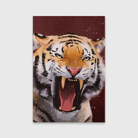 Обложка для паспорта матовая кожа с принтом Тигр красавчик сердится в Новосибирске, натуральная матовая кожа | размер 19,3 х 13,7 см; прозрачные пластиковые крепления | 2022 | aggressive | angry | fangs | new year | open mouth | predator | tiger | year of the tiger | агрессивный | год тигра | клыки | новый год | открытая пасть | сердитый | тигр | хищник