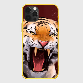 Чехол для iPhone 12 Pro с принтом Тигр красавчик сердится в Новосибирске, силикон | область печати: задняя сторона чехла, без боковых панелей | Тематика изображения на принте: 2022 | aggressive | angry | fangs | new year | open mouth | predator | tiger | year of the tiger | агрессивный | год тигра | клыки | новый год | открытая пасть | сердитый | тигр | хищник