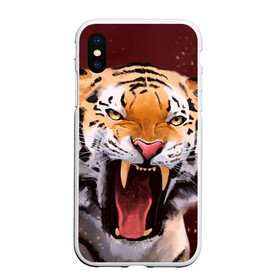Чехол для iPhone XS Max матовый с принтом Тигр красавчик сердится в Новосибирске, Силикон | Область печати: задняя сторона чехла, без боковых панелей | 2022 | aggressive | angry | fangs | new year | open mouth | predator | tiger | year of the tiger | агрессивный | год тигра | клыки | новый год | открытая пасть | сердитый | тигр | хищник