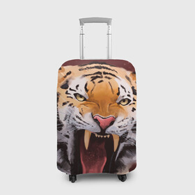 Чехол для чемодана 3D с принтом Тигр красавчик сердится в Новосибирске, 86% полиэфир, 14% спандекс | двустороннее нанесение принта, прорези для ручек и колес | 2022 | aggressive | angry | fangs | new year | open mouth | predator | tiger | year of the tiger | агрессивный | год тигра | клыки | новый год | открытая пасть | сердитый | тигр | хищник