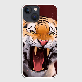 Чехол для iPhone 13 mini с принтом Тигр красавчик сердится в Новосибирске,  |  | Тематика изображения на принте: 2022 | aggressive | angry | fangs | new year | open mouth | predator | tiger | year of the tiger | агрессивный | год тигра | клыки | новый год | открытая пасть | сердитый | тигр | хищник
