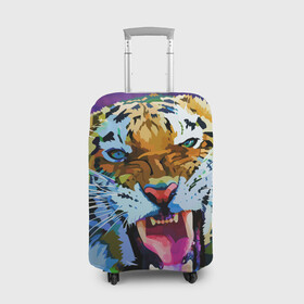 Чехол для чемодана 3D с принтом Рычащий Шархан в Новосибирске, 86% полиэфир, 14% спандекс | двустороннее нанесение принта, прорези для ручек и колес | 2022 | evil face | growling | new year | pop art | predator | tiger | year of the tiger | год тигра | новый год | поп арт | рычащий | тигр | хищник