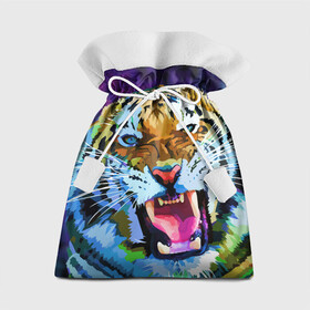 Подарочный 3D мешок с принтом Рычащий Шархан в Новосибирске, 100% полиэстер | Размер: 29*39 см | 2022 | evil face | growling | new year | pop art | predator | tiger | year of the tiger | год тигра | новый год | поп арт | рычащий | тигр | хищник
