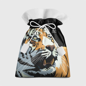 Подарочный 3D мешок с принтом Тигр перед атакой в Новосибирске, 100% полиэстер | Размер: 29*39 см | 2022 | before the attack | look | new year | open mouth | predator | tiger | year of the tiger | взгляд | год тигра | новый год | открытая пасть | перед атакой | тигр | хищник