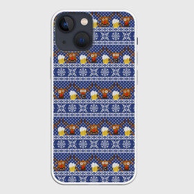 Чехол для iPhone 13 mini с принтом Олени отдыхают в Новосибирске,  |  | Тематика изображения на принте: вязанный | новогодний | олень | паттерн | рождественский | с оленями | свитер | узор