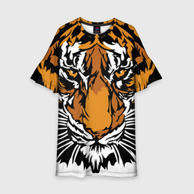 Детское платье 3D с принтом Взгляд хозяина джунглей в Новосибирске, 100% полиэстер | прямой силуэт, чуть расширенный к низу. Круглая горловина, на рукавах — воланы | Тематика изображения на принте: 2022 | african | direct look | master of the jungle | muzzle | new year | predator | tiger | year of the tiger | африканский | год тигра | новый год | прямой взгляд | тигр | хищник | хозяин джунглей