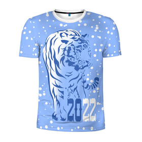 Мужская футболка 3D спортивная с принтом Голубой водяной тигр в Новосибирске, 100% полиэстер с улучшенными характеристиками | приталенный силуэт, круглая горловина, широкие плечи, сужается к линии бедра | Тематика изображения на принте: 2022 | beast | blue water tiger | is coming | new year | predator | strength and tranquility | year of the tiger | год тигра | зверь | зима | идет | новый год | сила и спокойствие | снег | хищник