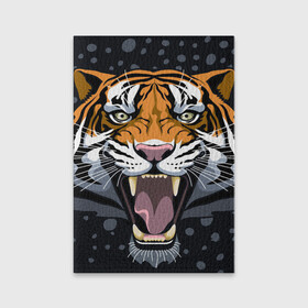 Обложка для паспорта матовая кожа с принтом Амурский тигр в ночи в Новосибирске, натуральная матовая кожа | размер 19,3 х 13,7 см; прозрачные пластиковые крепления | Тематика изображения на принте: 2022 | aggression | amur tiger | beast | grin | new year | night | open mouth | predator | snowfall | winter | year of the tiger | агрессия | амурский тигр | год тигра | зверь | зима | новый год | ночь | оскал | открытая пасть | снегопад | хищник