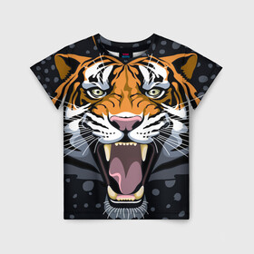 Детская футболка 3D с принтом Амурский тигр в ночи в Новосибирске, 100% гипоаллергенный полиэфир | прямой крой, круглый вырез горловины, длина до линии бедер, чуть спущенное плечо, ткань немного тянется | 2022 | aggression | amur tiger | beast | grin | new year | night | open mouth | predator | snowfall | winter | year of the tiger | агрессия | амурский тигр | год тигра | зверь | зима | новый год | ночь | оскал | открытая пасть | снегопад | хищник