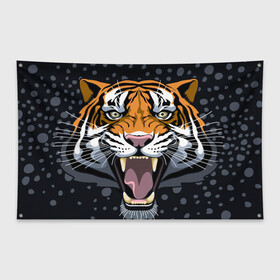 Флаг-баннер с принтом Амурский тигр в ночи в Новосибирске, 100% полиэстер | размер 67 х 109 см, плотность ткани — 95 г/м2; по краям флага есть четыре люверса для крепления | Тематика изображения на принте: 2022 | aggression | amur tiger | beast | grin | new year | night | open mouth | predator | snowfall | winter | year of the tiger | агрессия | амурский тигр | год тигра | зверь | зима | новый год | ночь | оскал | открытая пасть | снегопад | хищник