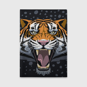 Обложка для автодокументов с принтом Амурский тигр в ночи в Новосибирске, натуральная кожа |  размер 19,9*13 см; внутри 4 больших “конверта” для документов и один маленький отдел — туда идеально встанут права | Тематика изображения на принте: 2022 | aggression | amur tiger | beast | grin | new year | night | open mouth | predator | snowfall | winter | year of the tiger | агрессия | амурский тигр | год тигра | зверь | зима | новый год | ночь | оскал | открытая пасть | снегопад | хищник