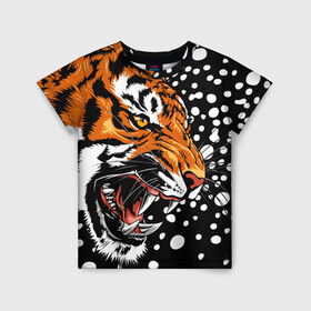Детская футболка 3D с принтом Амурский тигр и снегопад в Новосибирске, 100% гипоаллергенный полиэфир | прямой крой, круглый вырез горловины, длина до линии бедер, чуть спущенное плечо, ткань немного тянется | 2022 | amur tiger | beast | grin | new year | night | open mouth | predator | profile | snowfall | winter | year of the tiger | амурский тигр | год тигра | зверь | зима | новый год | ночь | оскал | открытая пасть | профиль | снегопад | хищник
