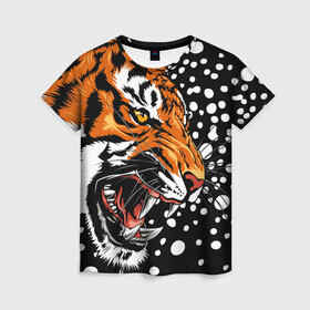 Женская футболка 3D с принтом Амурский тигр и снегопад в Новосибирске, 100% полиэфир ( синтетическое хлопкоподобное полотно) | прямой крой, круглый вырез горловины, длина до линии бедер | Тематика изображения на принте: 2022 | amur tiger | beast | grin | new year | night | open mouth | predator | profile | snowfall | winter | year of the tiger | амурский тигр | год тигра | зверь | зима | новый год | ночь | оскал | открытая пасть | профиль | снегопад | хищник