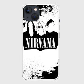 Чехол для iPhone 13 с принтом Нирвана Рок Группа Гранж ЧБ | Nirvana в Новосибирске,  |  | album | curt | group | grunge | kobain | logo | music | nevermind | nirvana | pattern | rock | smells like | smile | teen spirit | альбом | брызги | гитара | гранж | группа | курт кобейн | логотип | музыка | невермайнд | нирвана | паттерн | потер