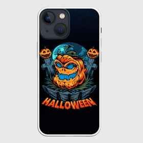 Чехол для iPhone 13 mini с принтом Ночь ужасов в Новосибирске,  |  | halloween | арт | графика | мистика | праздник | тыква | ужасы | хэллоуин